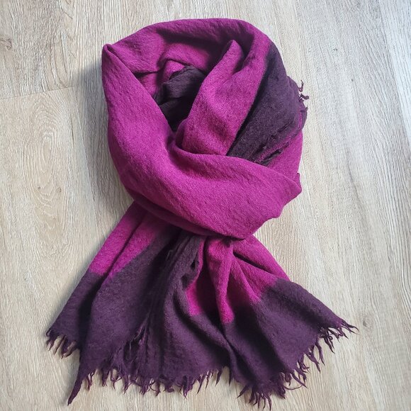 Wilfred 100% Wool Magenta Purple 2-Toned Colourblock Scarf - Picture 1 of 5